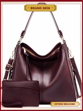 PU Leather Shoulder Bag Hobo Tote for Women with Small Bag & Long Strap